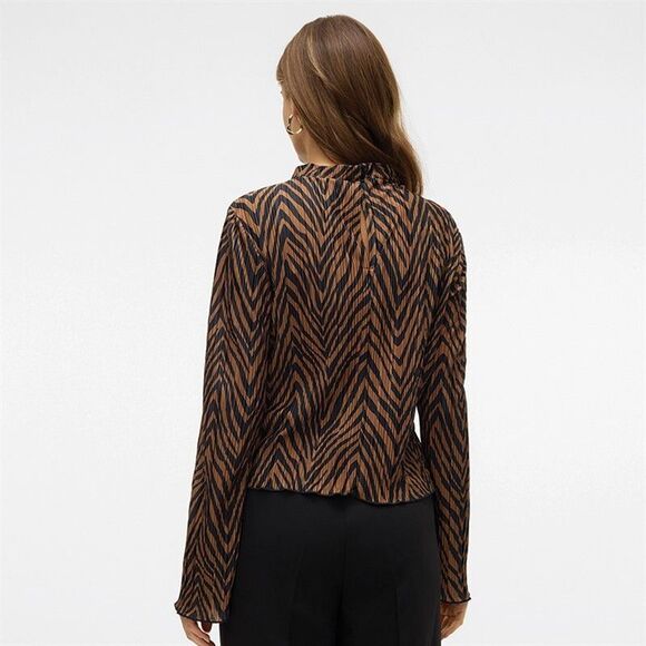 Vero Moda Wilhelmina Plisse Top Chocolate Torte Stripe Print Women's Size Small - Picture 5 of 10